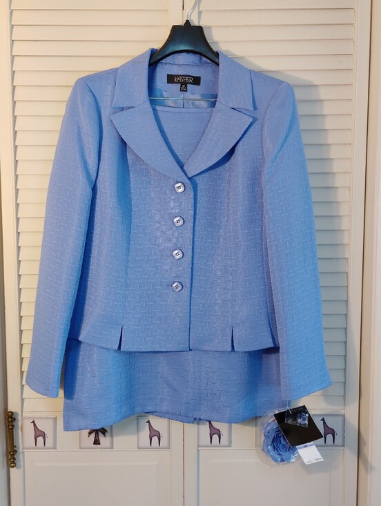 Kasper Dresses & Skirts - Kasper Light Blue Textured Skirt Set Jacket